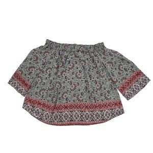 Knox Rose Red Floral Geometric Print Off The Shoulder Blouse Size Medium Women's